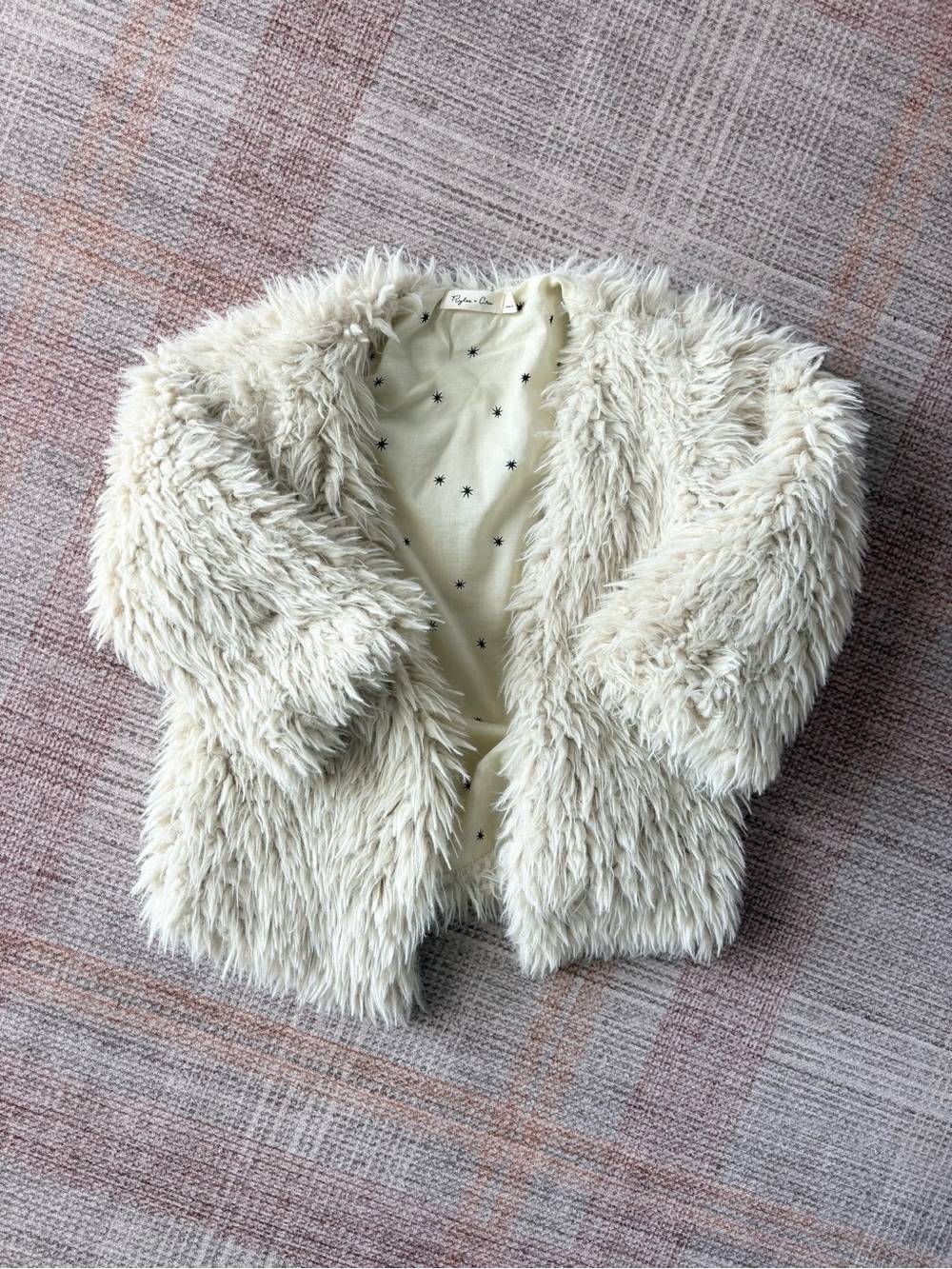 Rylee and Cru Faux Fur Jacket - cotton star print lining - 4t